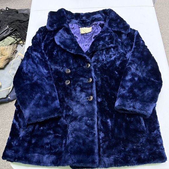Lane Bryant Jackets & Blazers - Lane Bryant Faux Fur Coat Women L Navy Blue Borgazia Vintage Russel Taylor